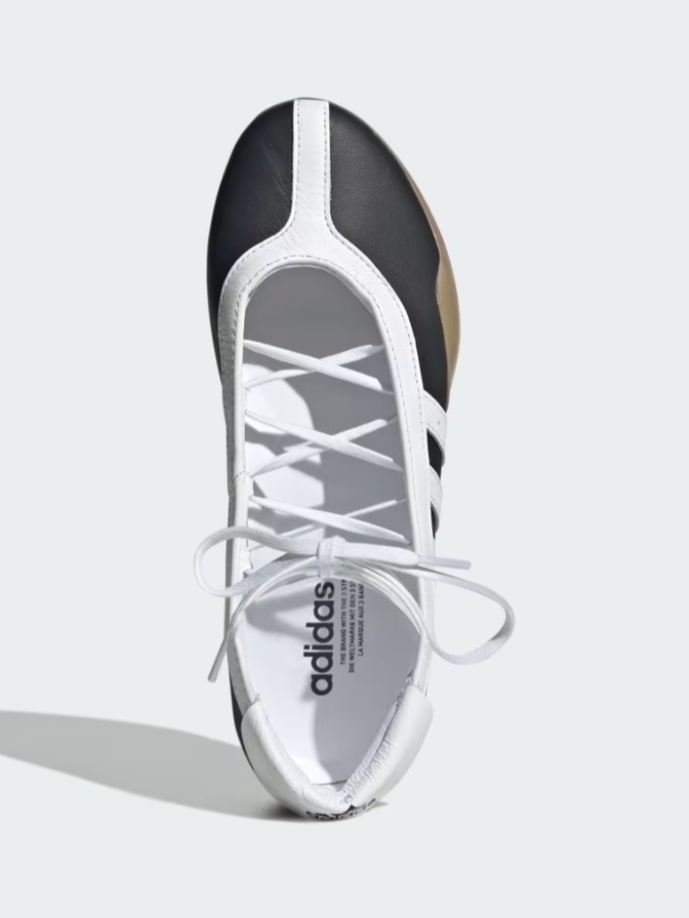 adidas Taekwondo Mei Black & White Ballet-Style Flat with Tan Sole - Picture 2 of 10